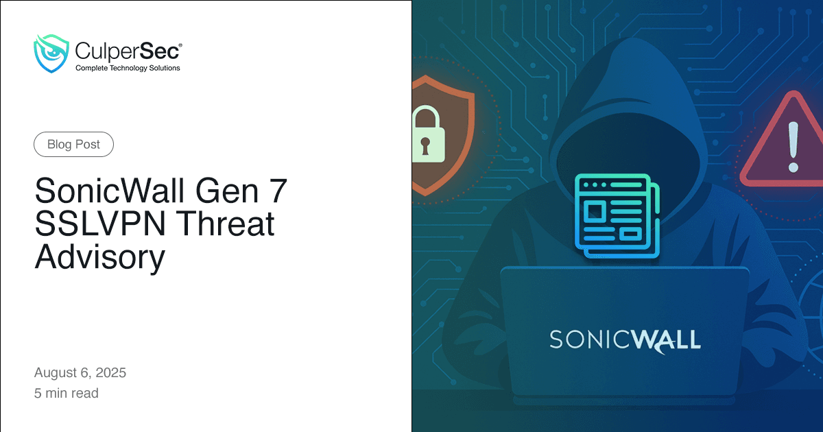 Hacker sitting at a laptop with the SonicWall logo on it illustration