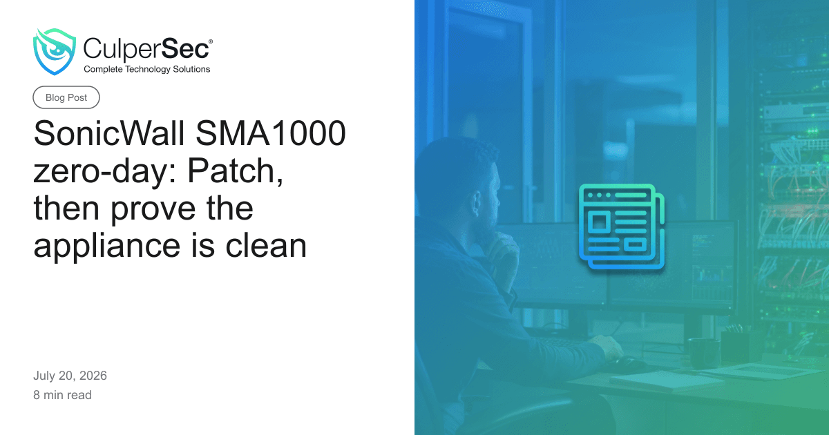 SonicWall SMA1000 zero-day: Patch, then prove the appliance is clean