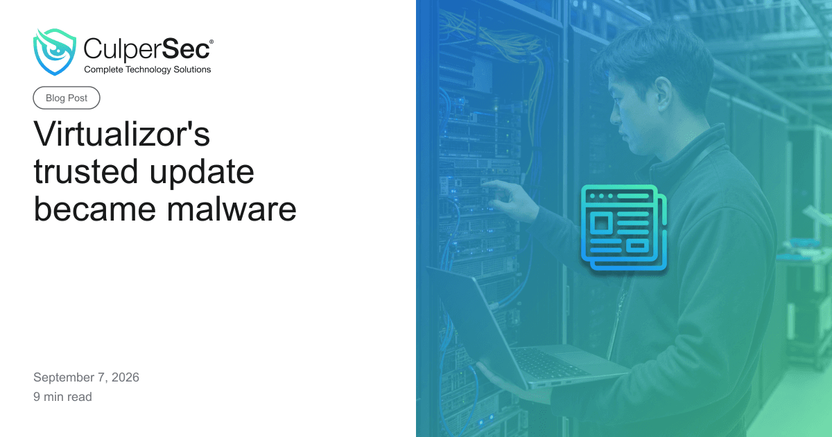 Infrastructure engineer inspecting hypervisor servers after a compromised software update