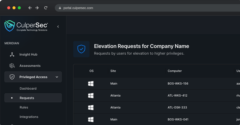 Meridian Privileged Access Management Dashboard